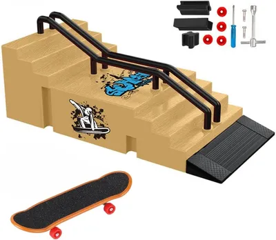 Produktbild von Fingerboard und Rampe Set, Mini Skateboard mit Zubehör, gelb, Kinderspielzeug