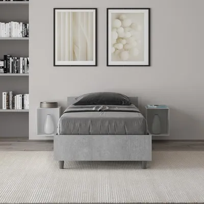 Produktbild von Einzelbett 80x190 cm modern grau Beton ohne Lattenrost Nuamo