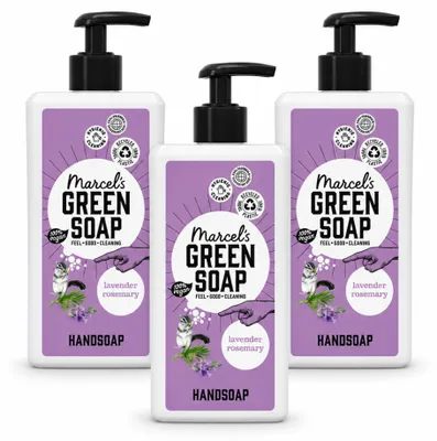 Image de 3 savons pour les mains "Marcel's Green Soap" - Lavande et romarin - 500 ml - Pack économique - 3 pièces
