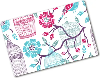 Produktbild von Tulup Glas Herdabdeckplatte - 80x52 cm - Glaskeramikkochfeld-Abdeckung Spritzschutz Glasabdeckplatte - Einteilig - Tiere - Vogelkäfige - Mehrfarbig