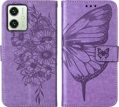 Produktbild von Mobigear Butterfly Motorola Moto G54 Hülle Klapphülle Geldbörse - Lila
