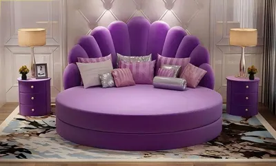 Productafbeelding van Stijlvol lila tweepersoonsbed, design rondbed, slaapkamer, textielbed