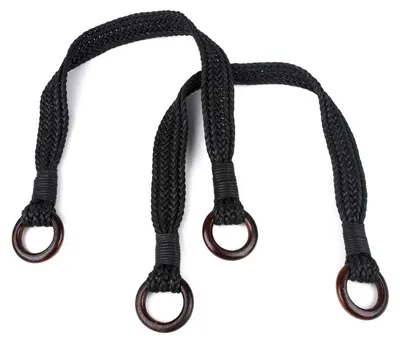 1 Paar Taschengriffe geflochten mit Ringen aus Holz 54 cm schwarz