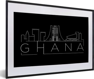 Produktbild von MuchoWow® MuchoWow® Gerahmtes Poster Skyline "Ghana" auf schwarzem Hintergrund 60x40 cm - Poster mit zchwarzem Bilderrahmen - Schlafzimmer - Plakat in Rahmen - Drucken