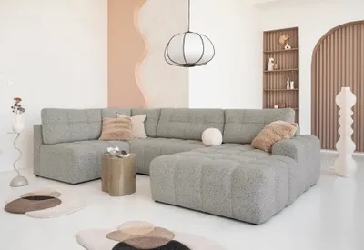 Image de MIUFORM Lulu Canapé d'angle avec fonction lit et coffre de lit U-FORM GAUCHE - 333 x 187 cm - Gris - Canapé Canapé-lit Canapé modulable