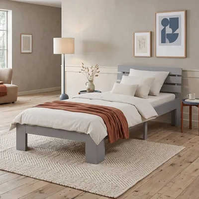 Produktbild von Homestyle4u Massivholzbett 90x200 Kiefer Grau – Bett mit Matratze mit ® Standard 100 | Einzelbett Jugendbett Kinderbett Gästebett | Homestyle4u