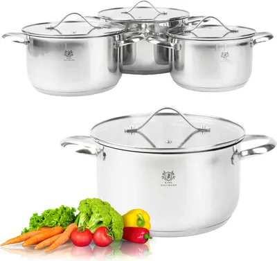 Produktbild von Topfset 3er mit Glasdeckel Silber Küchentöpfe 2,6L 3,6L 4,7L Suppentopf TOPF