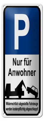 Produktbild von Blechschild Hinweis Parkplatzschild nur Anwohner, 27x10 cm, Blechschilder Achtung Widerrechtliches Parken verboten