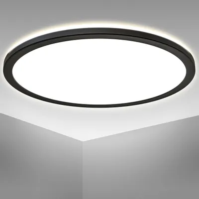 Image de Plafonnier LED ultra-plat Ø42cm rond 22W 3000lm 4000K blanche neutre avec rétroéclairage – Éclairage moderne design pour salon, chambre, cuisine, bureau, couloir