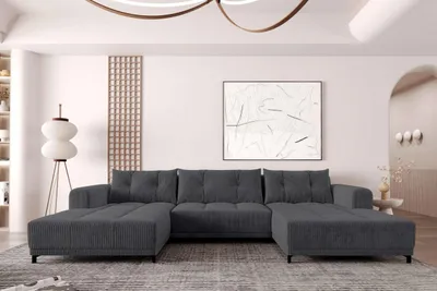 Produktbild von 99rooms Massimo Wohnlandschaft Cordstoff POSO Graphit mit Schlaffunktion
