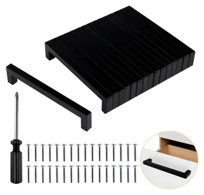 Produktbild von Küchenschrankgriffe, 16 Stück Schwarz, 160mm Lochabstand, Edelstahl
