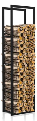 Produktbild von Eikuavons Kaminholzregal 150 × 80 × 25 cm, Eisen, Schwarz, freistehendes Brennholzregal für Kamin und Ofen