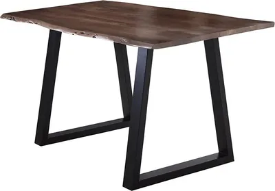 Produktbild von Esstisch 160x85 cm Lubin, Akazienholz nussbaumfarben, Massiver Esszimmertisch mit echter Baumkante, Baumkantentisch mit V-Gestell Schwarz, Holztisch mit 26 mm Tischplatte