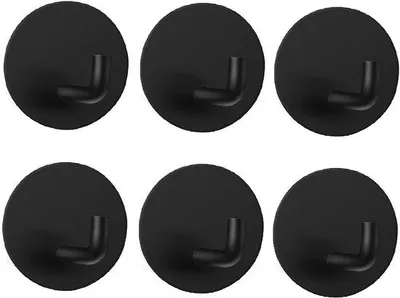 Produktbild von Ibenzoa® Selbstklebende Handtuchhaken 6er-Set, Edelstahl schwarz – bohrfrei, rostfrei, starke Tragkraft für Bad, Küche & Flur