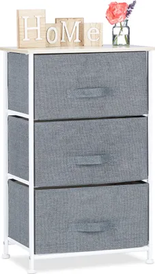 Produktbild von Relaxdays Regalsystem, 3 Stoff-Schubladen, HxBxT: 73 x 45 x 30 cm, universale Schubladenbox, Metall und Holz, grau