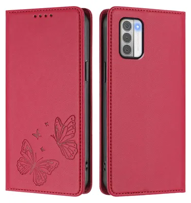 Image de Étui en cuir pour Nokia G42 / Nokia G310, motif papillon, étui à rabat avec porte-appareil, rouge