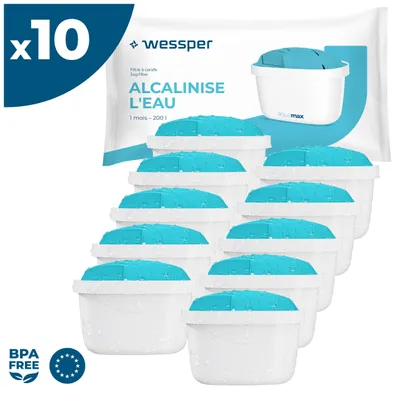 Productafbeelding van Wessper AquaMax ALKALINE waterfilter, 10 stuks – Waterfilter compatibel met Brita, Dafi, Philips, Aquaflow