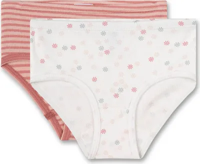 Produktbild von Sanetta Mädchen Hipslip, 2er Pack - Unterwäsche, Unterhose, Slip, Baumwolle, gemustert Rot/Weiß 104