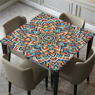 Produktbild von Quadratische Tischdecke 90x90cm mit Gummizug, wasserdicht, abwaschbar, Outdoor, Boho-Mandala