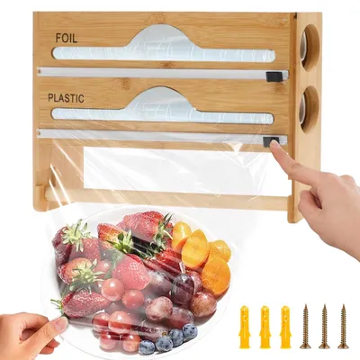 Image de Distributeur 3 en 1 pour film alimentaire - Bois de bambou