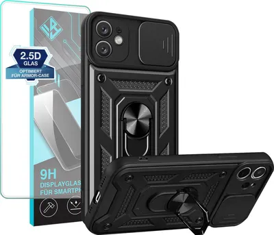 Produktbild von Armor Handyhülle für Apple iPhone 11 mit 9H Displayglas Displayschutz Kameraschutz Handy Panzer Case Cover Schutzhülle Outdoor Farbe: Schwarz