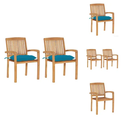 Produktbild von vidaXL Gartenstühle 2 Stk. mit Hellblauen Kissen Massivholz Teak -  Gartenstühle