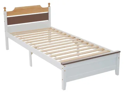 Zdjęcie produktu dla Rama łóżka – łóżko pojedyncze 90 x 200 cm – styl nowoczesny – drewno – bez schowka – do samodzielnego montażu – białe