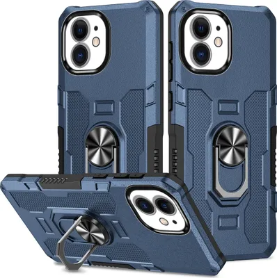 Produktbild von iPhone 11 Hülle, Dual Layer Robuste Rüstung Ringhalter Ständer Schutzhülle für iPhone 11 Blau