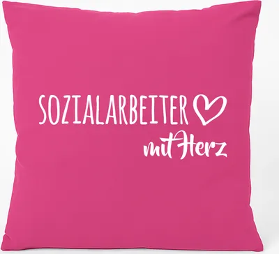 Produktbild von Huuraa Kissen Sozialarbeiter mit Herz 40x40cm mit Füllung Fuchsia Baumwolle Dekokissen Geschenkidee