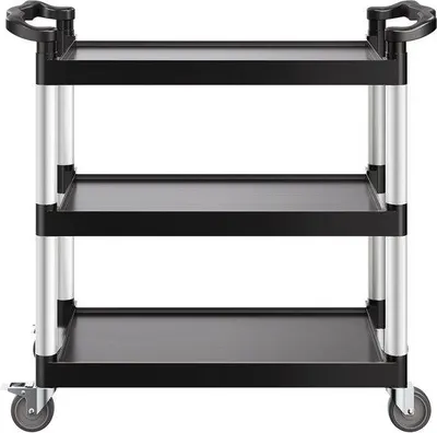 Produktbild von Multifunktionswagen – Tragfähigkeit 226 kg, 3-Schicht Kunststoffwagen mit 360° Lenkrollen (2 mit Bremse), 106x49x98 cm Rollwagen für Lager, Büro, Haus, Restaurant und Küche