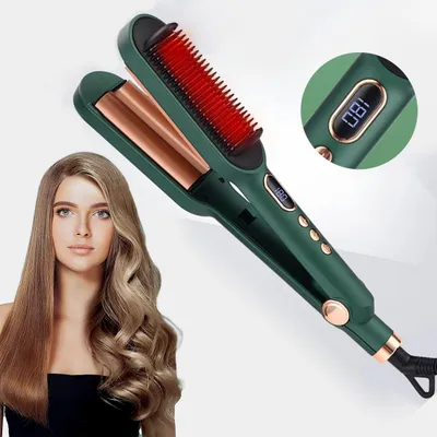 Produktbild von Glätteisen, 2 in 1 Glätteisen, Haarglätter, Lockenstab, Keramik-Beschichtung, 30s Schnellaufheizung, 5 Temperatureinstellungen(140℃-220℃)LCD-Display