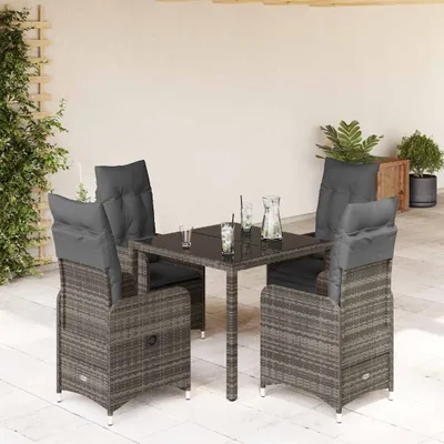 Immagine prodotto di vidaXL Set bistrot da giardino 5 pezzi con cuscini in polirattan grigio