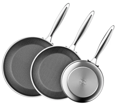 Bratpfannen-Set 3-teilig, 20+26+30 cm, antihaft, Edelstahl