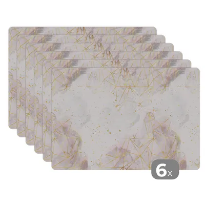 Obrázok produktu pre MuchoWow® Podložky Sada 6 podložiek Umývateľné podložky 30x45x0.3cm Mramor - Geometria - Zlato Podložka pod stôl Nekĺzavá a odolná voči teplu