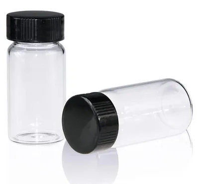 Produktbild von 100 Stück Probenfläschchen aus Glas, 10 ml, 22x52 mm, mit schwarzem Schraubverschluss