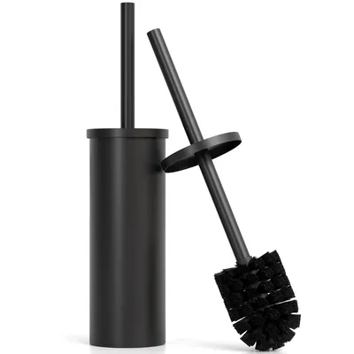 Image de Brosse de toilette avec support - Autonome - Acier inoxydable noir - Brosse WC avec support Avalo