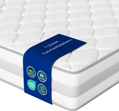 Produktbild von Matratze 160x200x25 cm 7-Zonen Federkernmatratze,  Härtegrad H3/H4 Taschenfederkernmatratze, Matratzen mit Komfortschaum, Premium Taschenfederkern