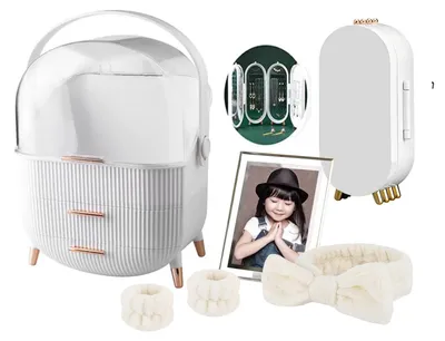 Image de Omgoods - Organisateur de maquillage avec couvercle et tiroirs pour cosmétiques et bijoux