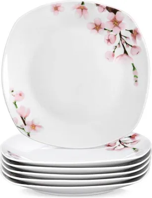 Obrázok produktu pre Sada 6 tanierov na jedlo – štvorcové taniere z porcelánu, vhodné do mikrovlnnej rúry a umývačky riadu