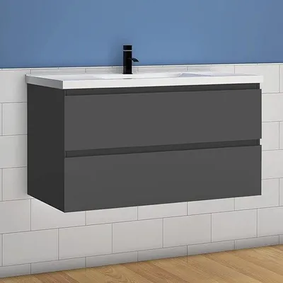 Produktbild von Waschtisch mit Unterschrank 100 cm Badmöbel Set Waschbecken mit Unterschrank Anthrazit Matt Softclose