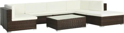 Produktbild von 8-tlg. Garten-Lounge-Set mit Auflagen Poly Rattan Braun