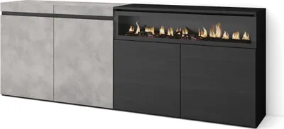 Produktbild von Sideboard, Highboard, 200x35x75cm, 4 Türen, Elektrokamin. farbe Zementgrau und Schwarz