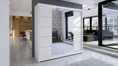 Obrázek produktu pro Šatní skříň 180 cm se zrcadlem a LED RGB osvětlením VILMA 5 - bílá