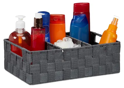 Immagine prodotto di TRANKIELO® - Cesto portaoggetti grigio con 3 scomparti - Organizzatore per bagno, giocattoli o camera da letto - 10x32x21 cm
