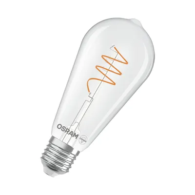Zdjęcie produktu dla OSRAM Vintage 1906 Edison to ciepłobiała lampa LED ze spiralnym żarnikiem w kształcie żarówki Edisona. Oferuje 3,4 W przy 470 lm, oprawka E27, przezroczyste szkło, średnica 64 mm, 2700 K.