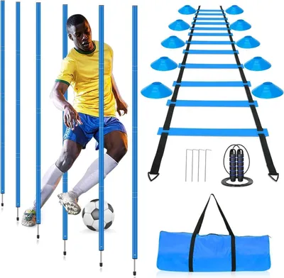 Obrázok produktu pre YGORTECH tréningová súprava agility futbalový slalomový set 6 tyčí + koordinačný rebrík