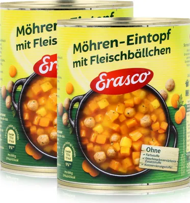 Produktbild von Erasco Möhren-Eintopf mit Fleischbällchen 800g Fertigessen (2er Pack)