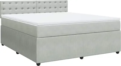 Imagen del producto de Cama con somier y colchón, color gris claro, 180x200 cm, tapizada en terciopelo