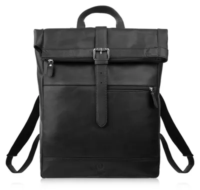Produktbild von Roll Top Leder Vintage Laptop Rucksack urban schwarz uni Paolo Peruzzi AY-32-BL