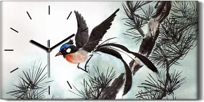 Produktbild von Dekor Leinwand Uhr Wandbilder Geräuschlos 60x30 Gemälde Tier Vogel Zweig Kunst - schwarze Hände